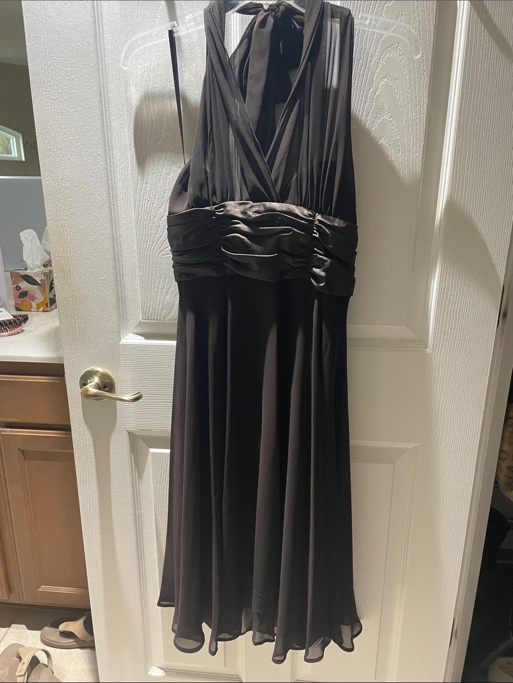 connected apparel Brown One-Shoulder Halter Cocktail Dress